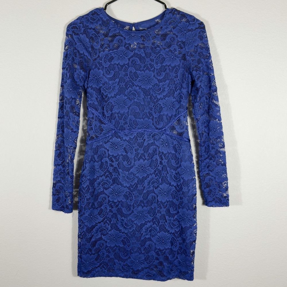 Social Stories Women's Royal Blue Long Sleeve Lace Mini Dress‎ Formal Size Small